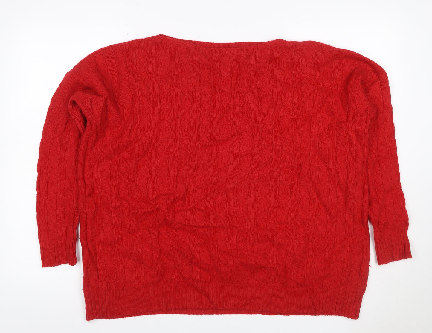 Polo Ralph Lauren Women Red M Cable Knit Merino Cashmere Crew Jumper