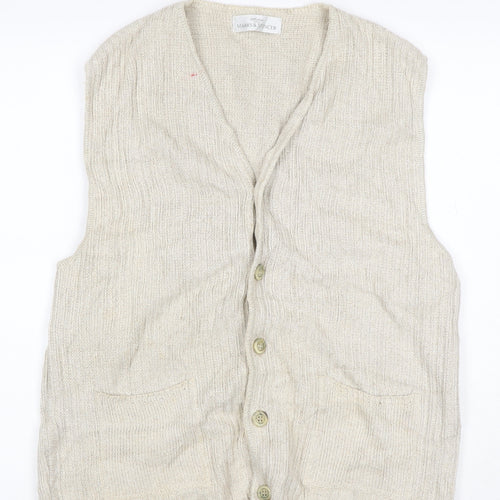 Marks & Spencer Women's Beige UK 12 Linen Blend Sleeveless V-Neck Cardigan