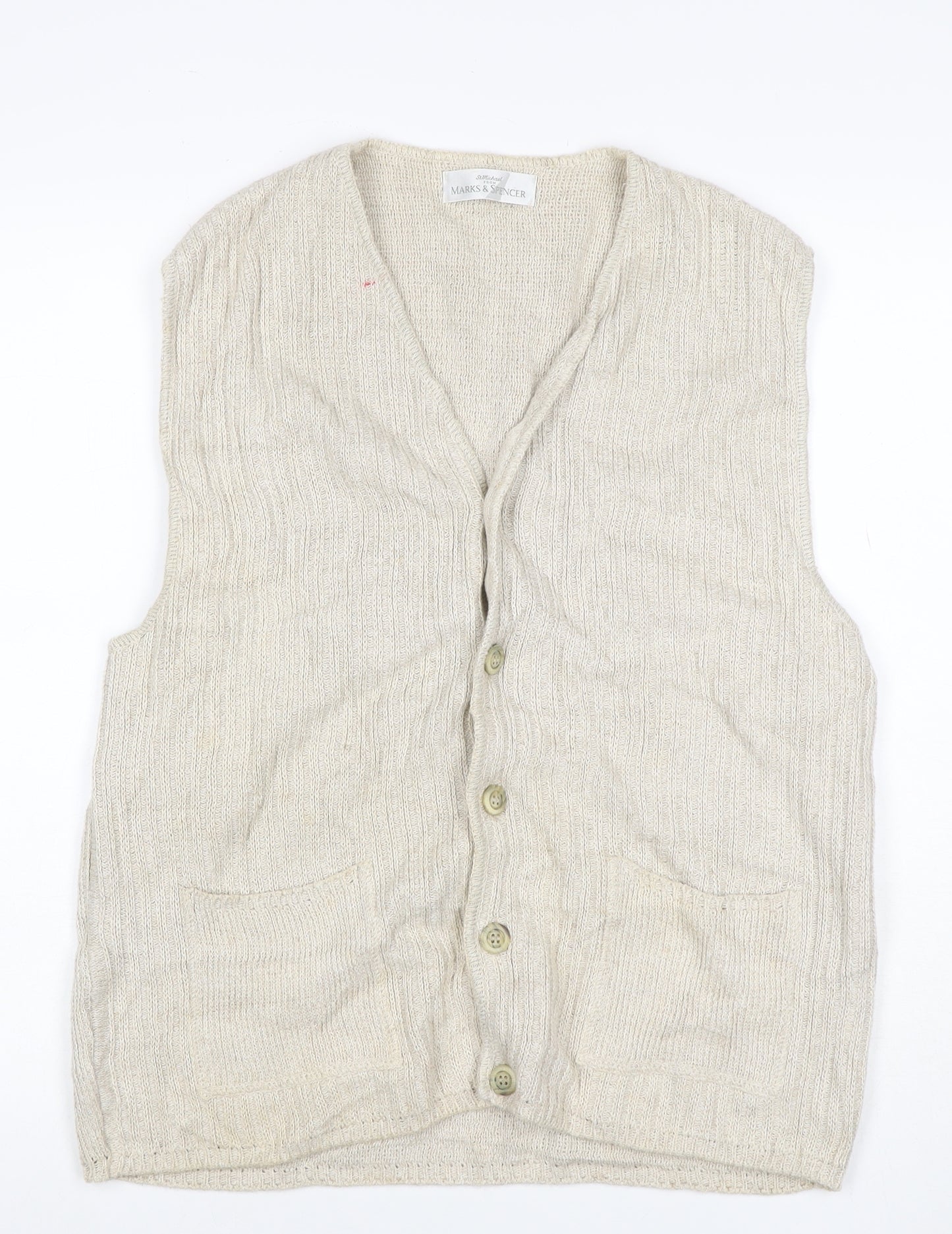 Marks & Spencer Women's Beige UK 12 Linen Blend Sleeveless V-Neck Cardigan