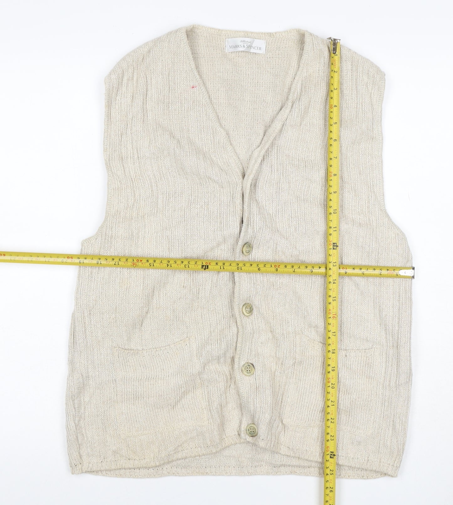 Marks & Spencer Women's Beige UK 12 Linen Blend Sleeveless V-Neck Cardigan