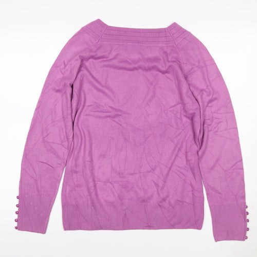 Marks and Spencer Women Purple UK 14 Boat Neck Raglan Button Jumper