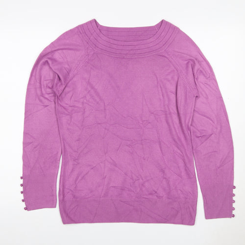 Marks and Spencer Women Purple UK 14 Boat Neck Raglan Button Jumper