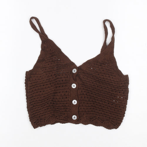 New Look Women Brown UK 8 Crochet Camisole Tank Top Button Boho