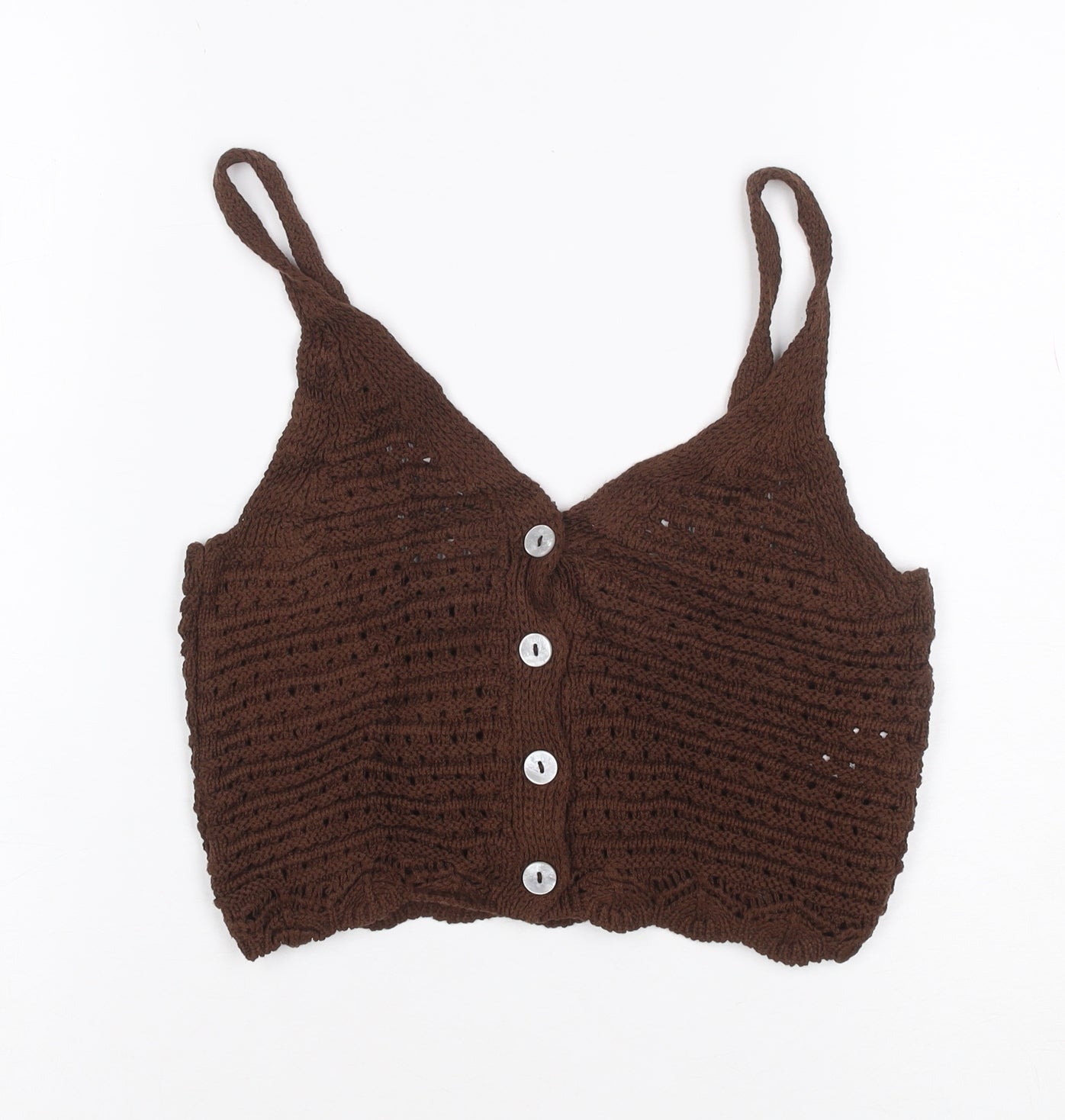 New Look Women Brown UK 8 Crochet Camisole Tank Top Button Boho