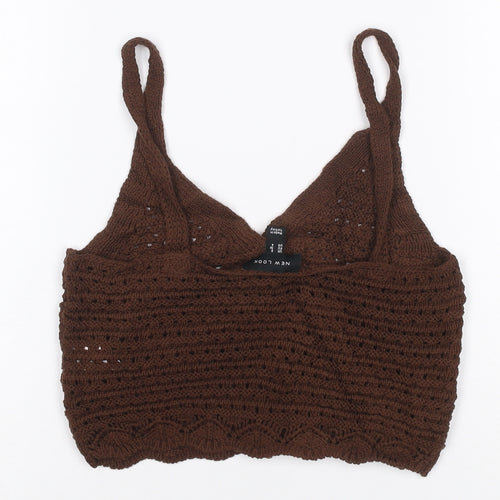 New Look Women Brown UK 8 Crochet Camisole Tank Top Button Boho