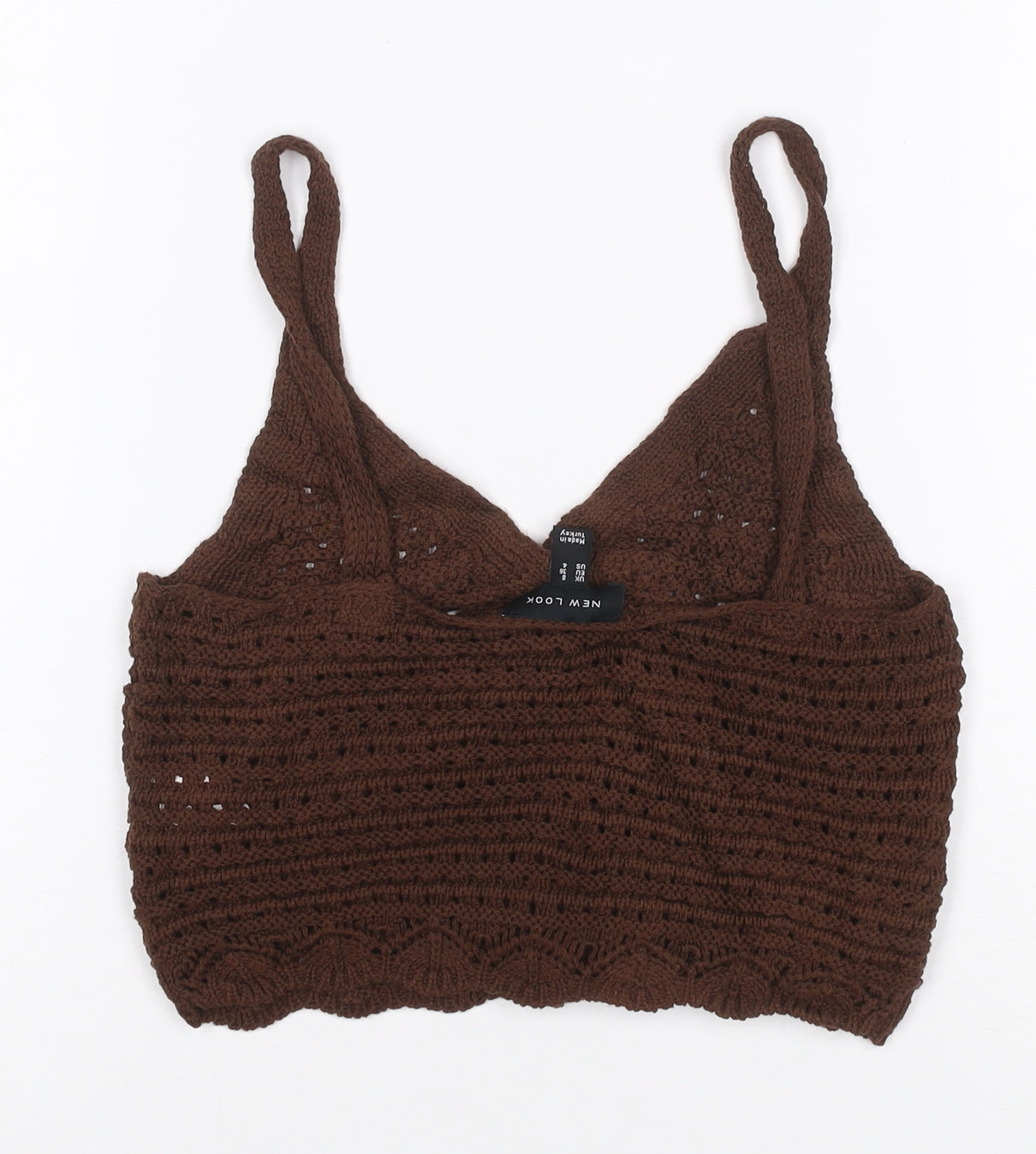 New Look Women Brown UK 8 Crochet Camisole Tank Top Button Boho