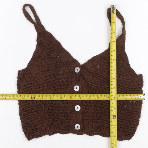 New Look Women Brown UK 8 Crochet Camisole Tank Top Button Boho