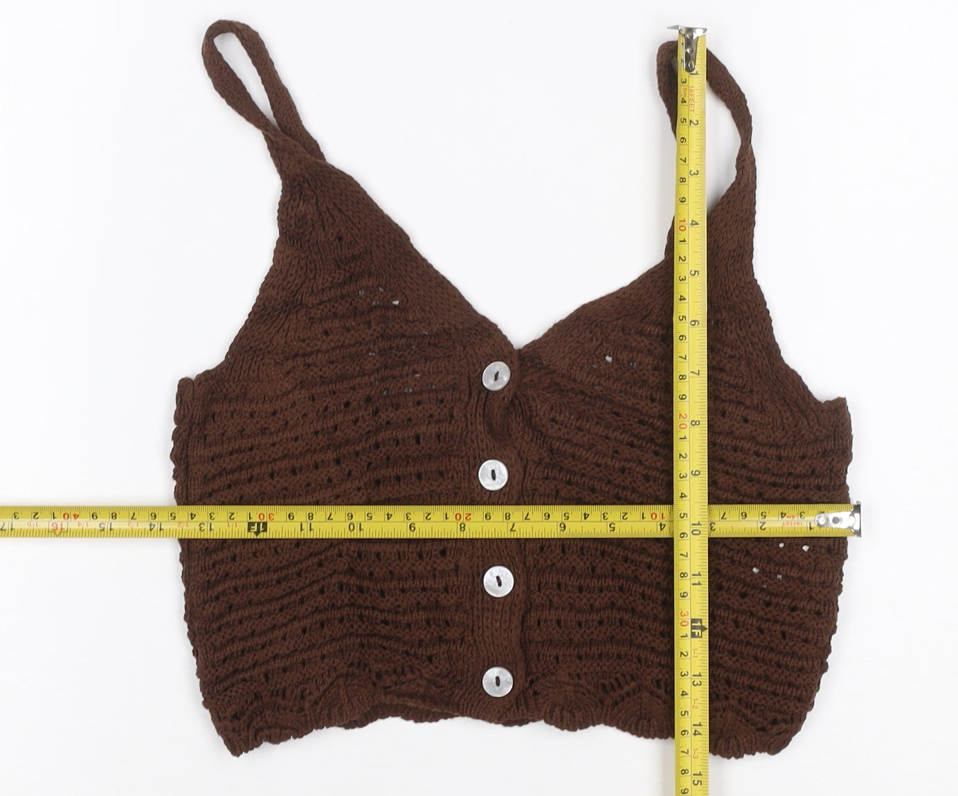 New Look Women Brown UK 8 Crochet Camisole Tank Top Button Boho