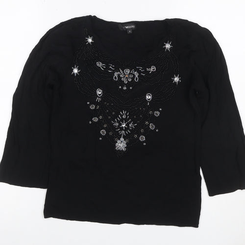 Pomodoro Women Black UK 4 Beaded Rhinestone 3/4 Sleeve Blouse