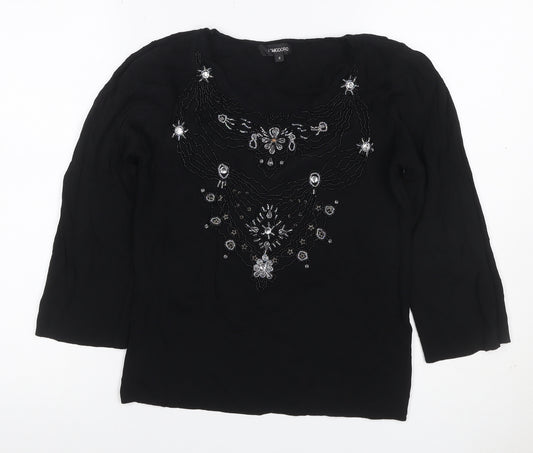 Pomodoro Women Black UK 4 Beaded Rhinestone 3/4 Sleeve Blouse