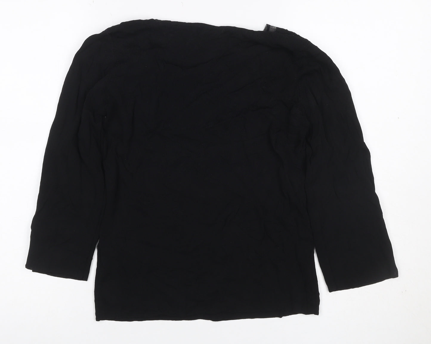 Pomodoro Women Black UK 4 Beaded Rhinestone 3/4 Sleeve Blouse