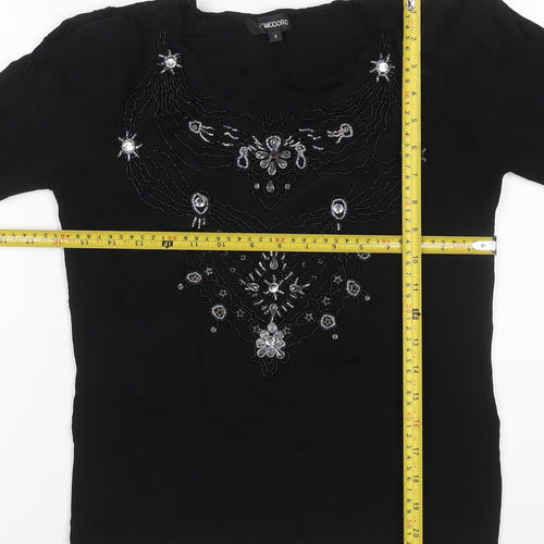 Pomodoro Women Black UK 4 Beaded Rhinestone 3/4 Sleeve Blouse