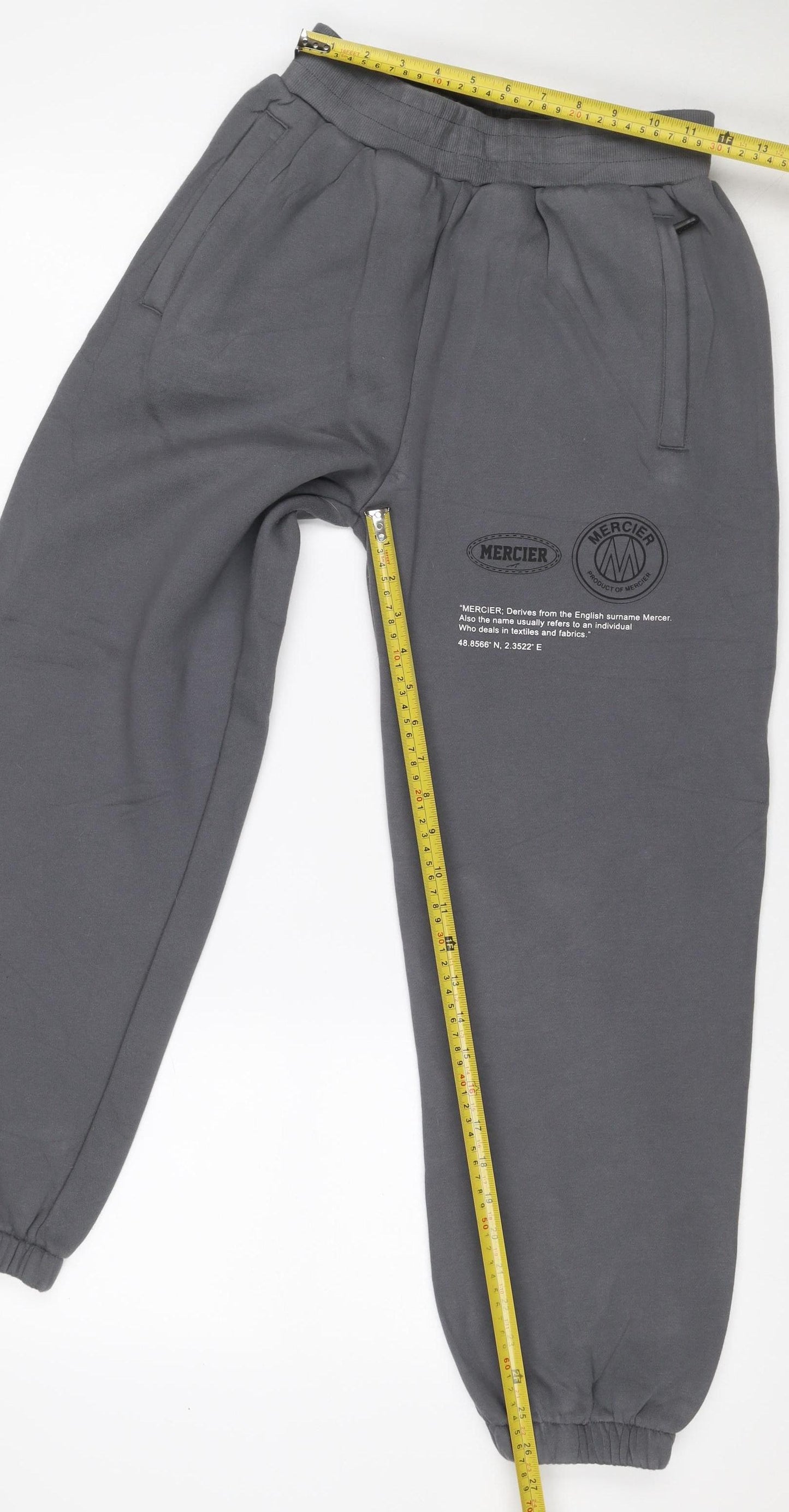 Mercier Men’s Grey S Jogger Sweatpants Cotton Blend Zip Pockets