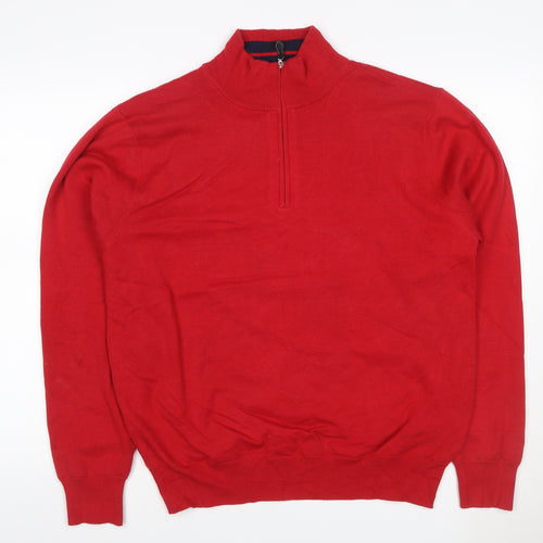 Cutter & Buck Men’s Red M 1/4 Zip High Neck Cotton Blend Jumper