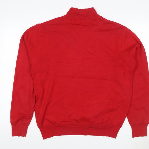 Cutter & Buck Men’s Red M 1/4 Zip High Neck Cotton Blend Jumper