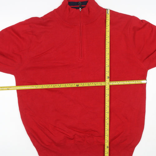 Cutter & Buck Men’s Red M 1/4 Zip High Neck Cotton Blend Jumper