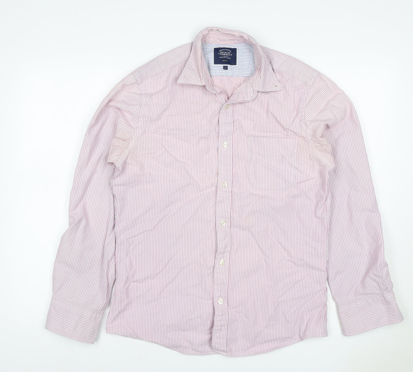 Charles Tyrwhitt Men Pink Stripe Slim Fit Cotton Shirt Size S