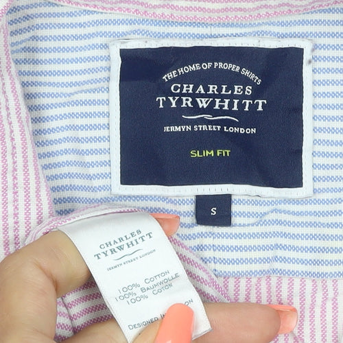 Charles Tyrwhitt Men Pink Stripe Slim Fit Cotton Shirt Size S