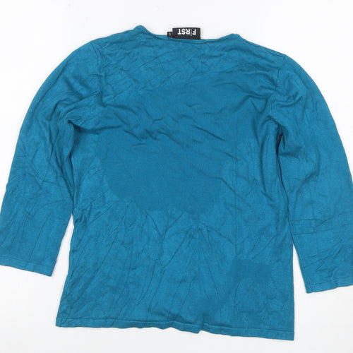 First Avenue Women’s Blue S V-Neck 3/4 Sleeve Knit Tunic Jumper