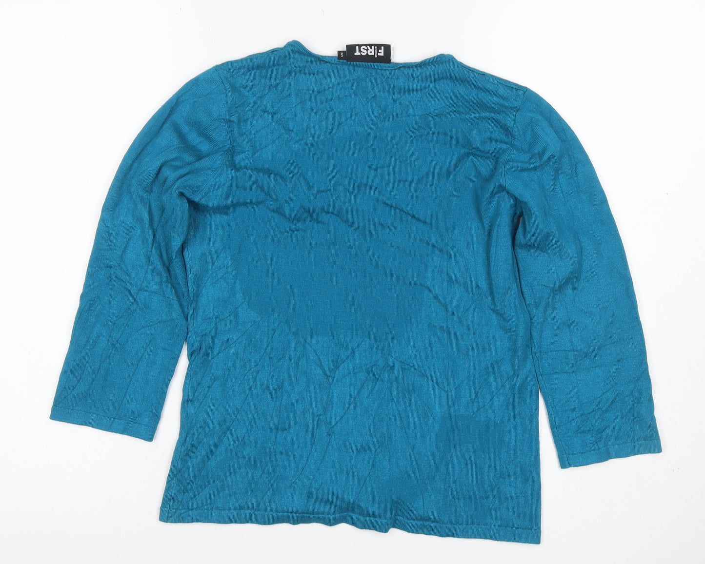 First Avenue Women’s Blue S V-Neck 3/4 Sleeve Knit Tunic Jumper