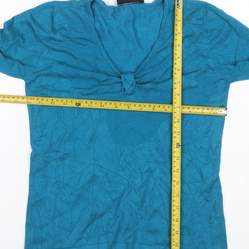 First Avenue Women’s Blue S V-Neck 3/4 Sleeve Knit Tunic Jumper