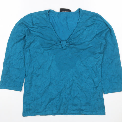 First Avenue Women’s Blue S V-Neck 3/4 Sleeve Knit Tunic Jumper