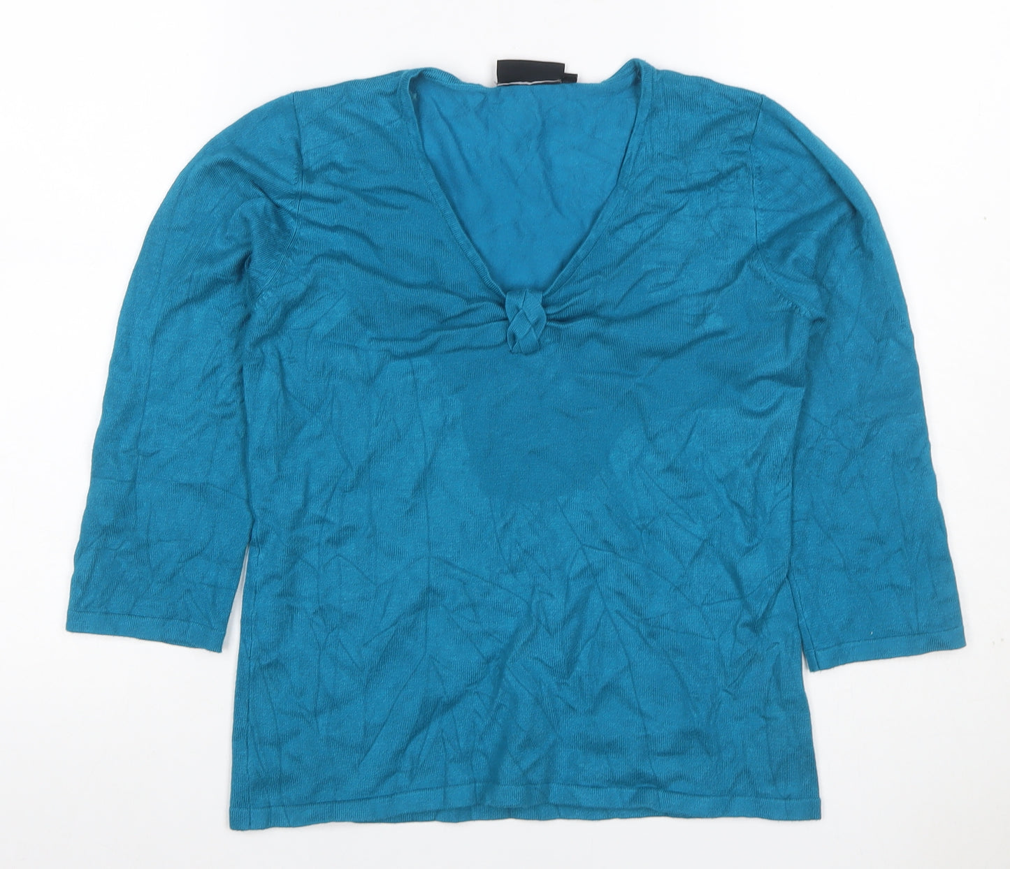 First Avenue Women’s Blue S V-Neck 3/4 Sleeve Knit Tunic Jumper