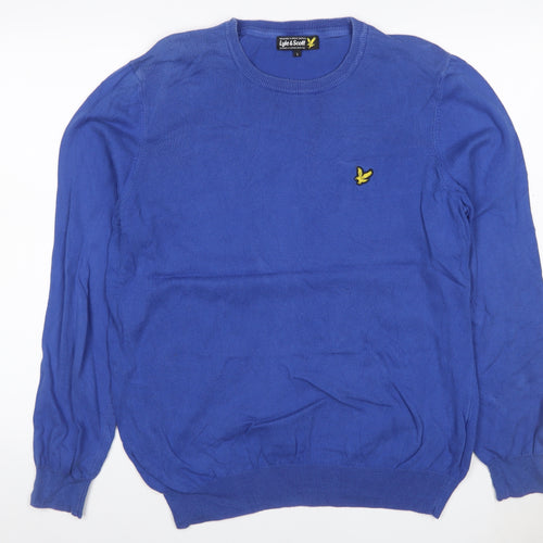 Lyle & Scott Men’s Blue L Cotton Crew Neck Logo Pullover Jumper