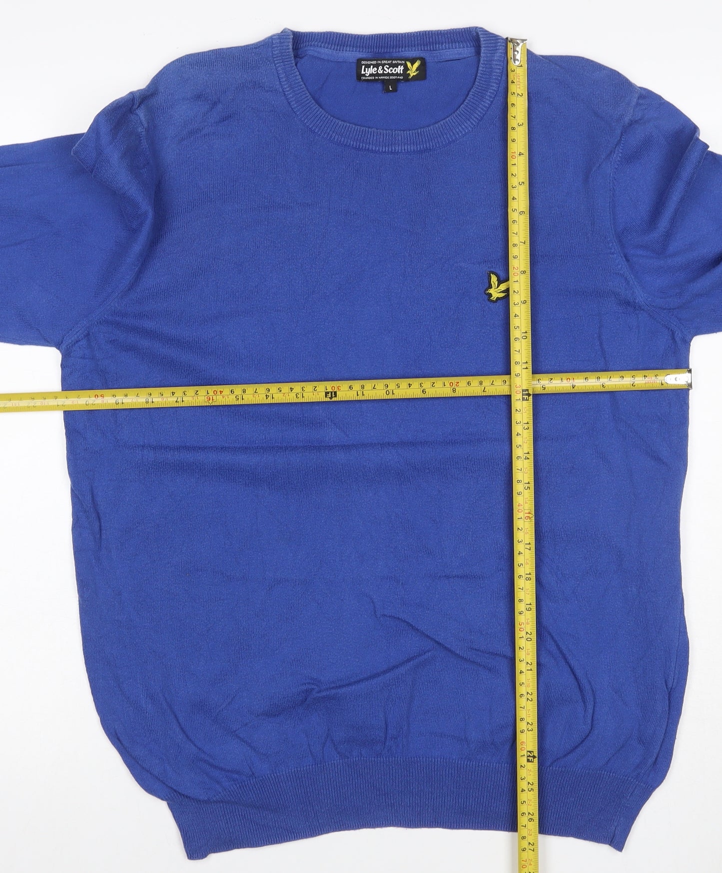 Lyle & Scott Men’s Blue L Cotton Crew Neck Logo Pullover Jumper
