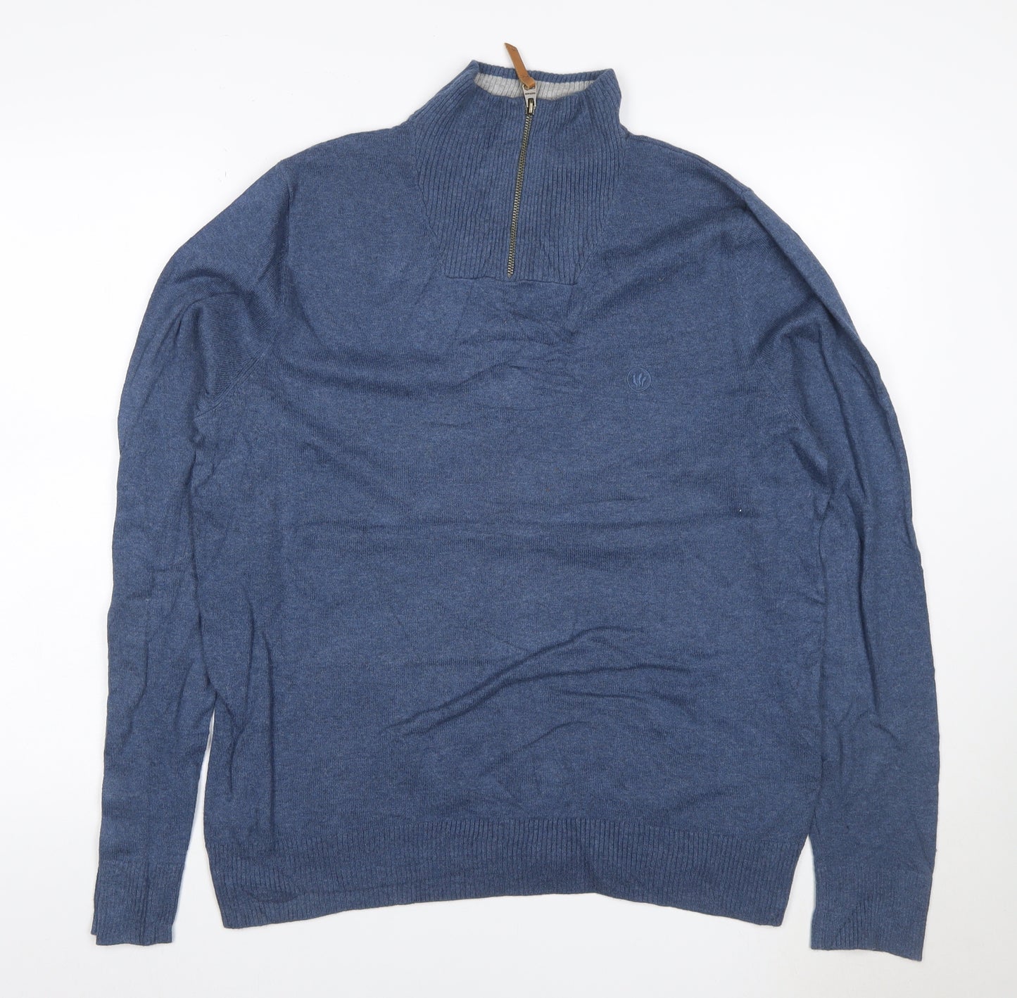 Fat Face Men’s Blue M 1/4 Zip High Neck Cotton Knit Jumper