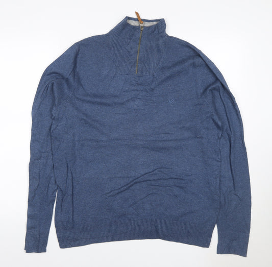 Fat Face Men’s Blue M 1/4 Zip High Neck Cotton Knit Jumper