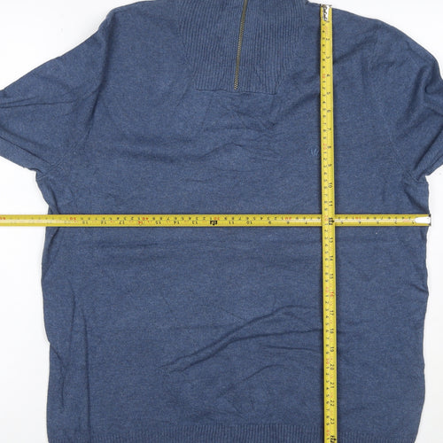 Fat Face Men’s Blue M 1/4 Zip High Neck Cotton Knit Jumper