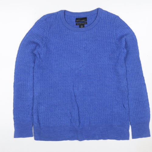 Cynthia Rowley Unisex Blue M Merino Wool Cable Knit Crew Neck Jumper