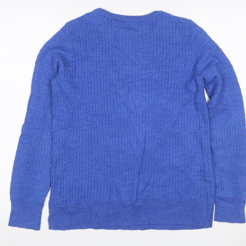 Cynthia Rowley Unisex Blue M Merino Wool Cable Knit Crew Neck Jumper