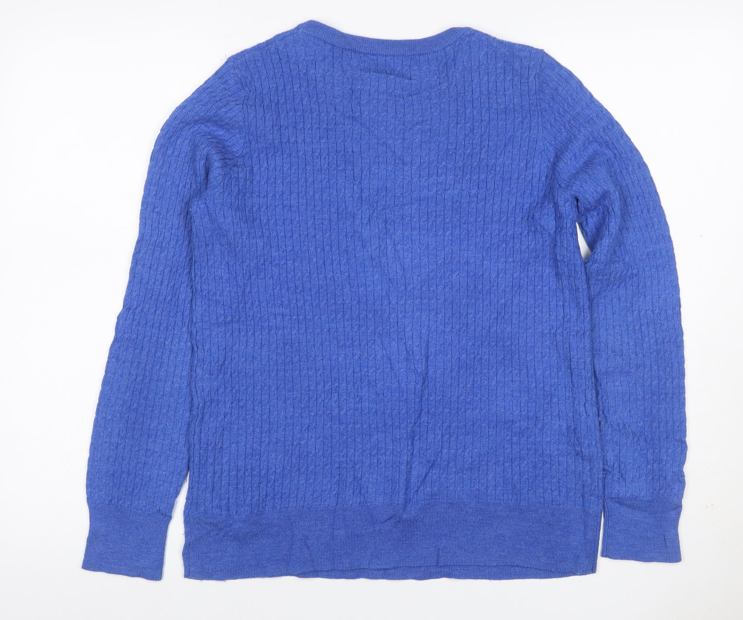 Cynthia Rowley Unisex Blue M Merino Wool Cable Knit Crew Neck Jumper
