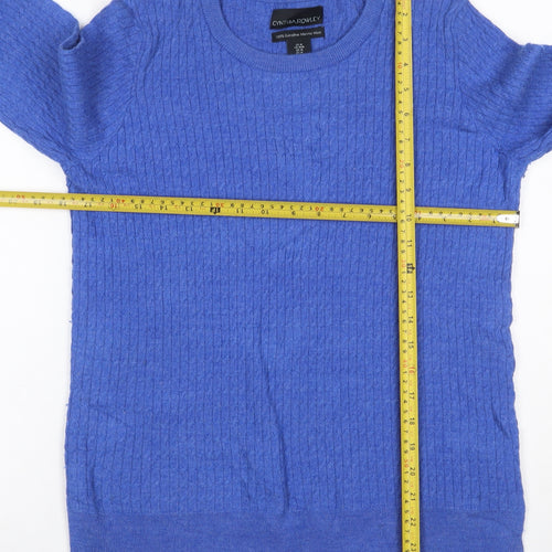 Cynthia Rowley Unisex Blue M Merino Wool Cable Knit Crew Neck Jumper
