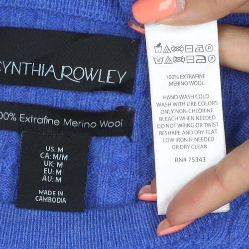 Cynthia Rowley Unisex Blue M Merino Wool Cable Knit Crew Neck Jumper
