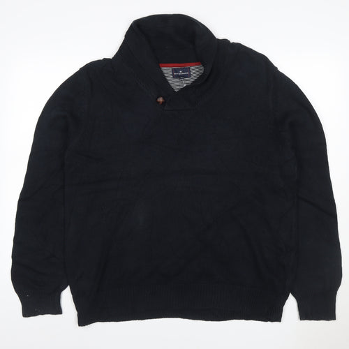 Blue Harbour Men Black XL Shawl Collar Cable Knit Cotton Jumper