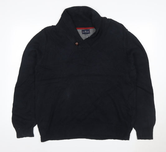 Blue Harbour Men Black XL Shawl Collar Cable Knit Cotton Jumper