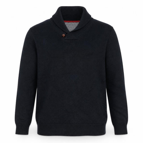 Blue Harbour Men Black XL Shawl Collar Cable Knit Cotton Jumper