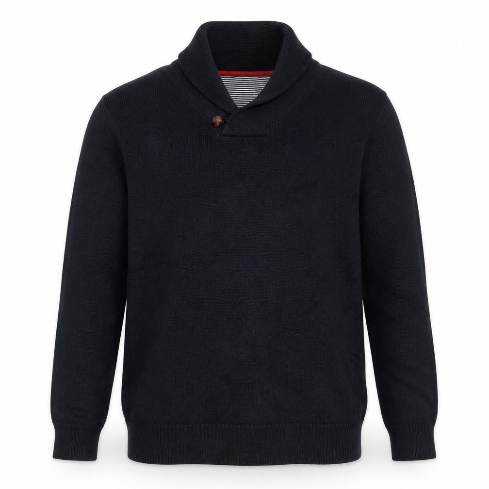 Blue Harbour Men Black XL Shawl Collar Cable Knit Cotton Jumper