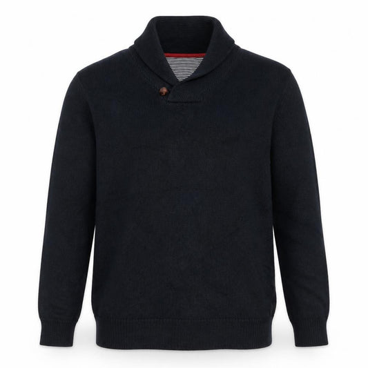 Blue Harbour Men Black XL Shawl Collar Cable Knit Cotton Jumper