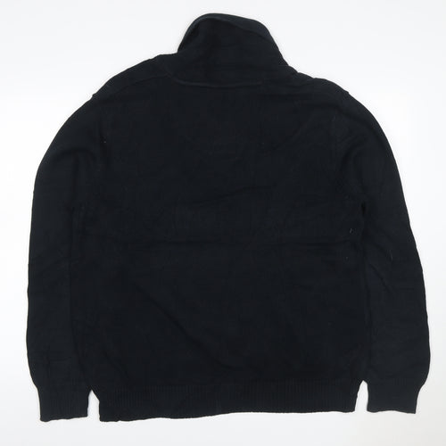 Blue Harbour Men Black XL Shawl Collar Cable Knit Cotton Jumper