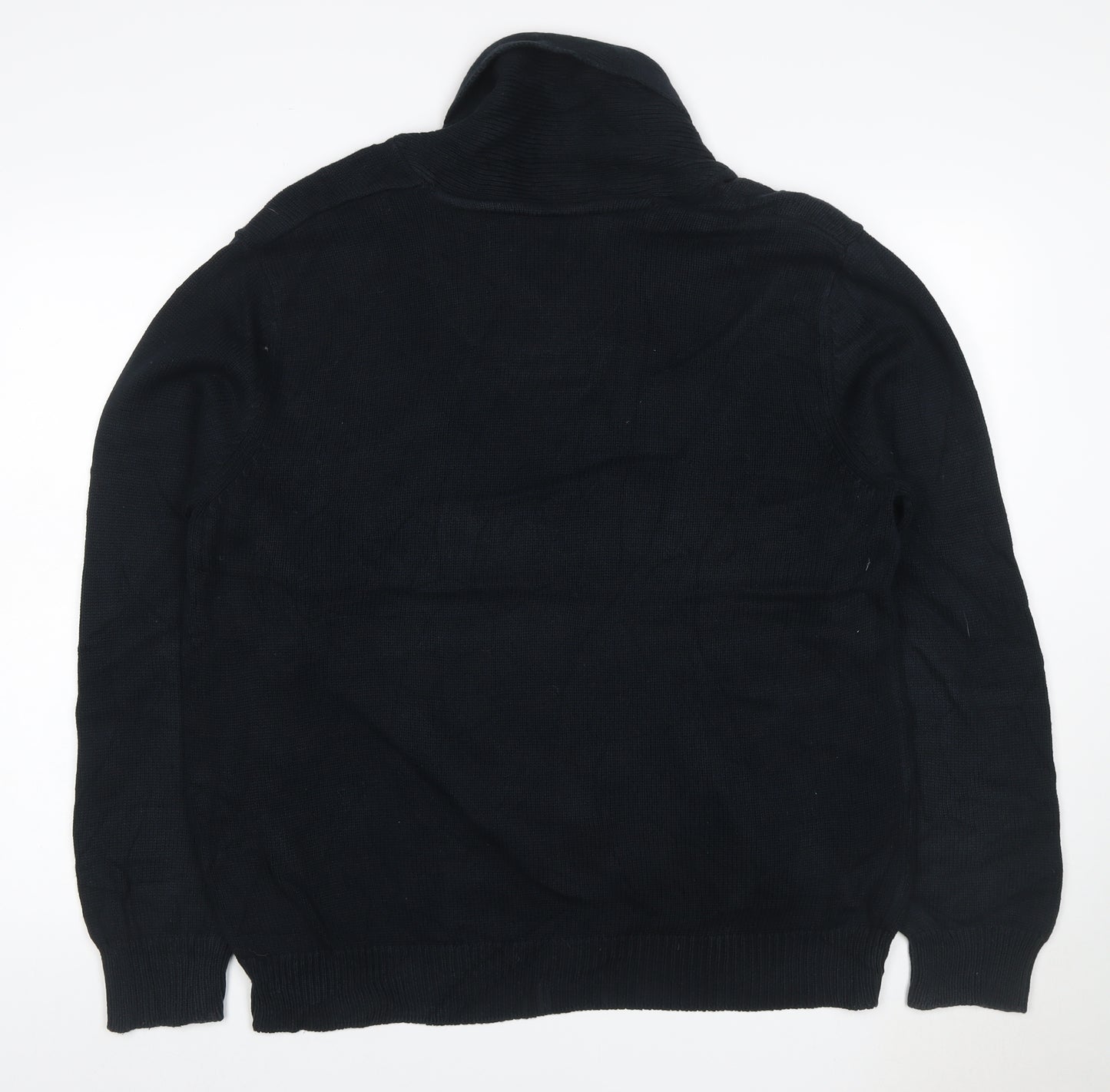 Blue Harbour Men Black XL Shawl Collar Cable Knit Cotton Jumper