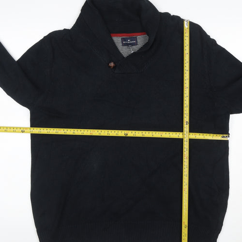 Blue Harbour Men Black XL Shawl Collar Cable Knit Cotton Jumper