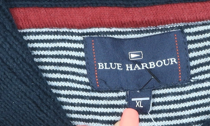 Blue Harbour Men Black XL Shawl Collar Cable Knit Cotton Jumper