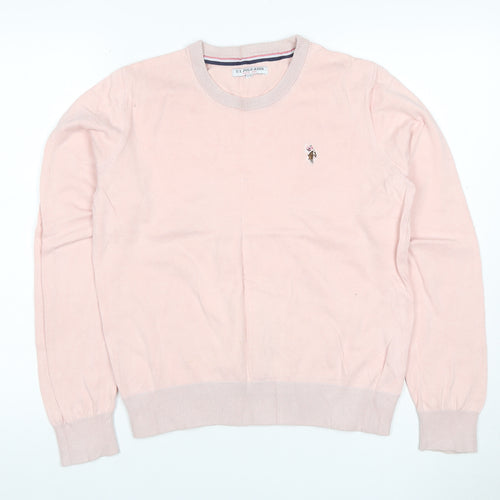 U.S. Polo Assn. Women’s Pink Cotton Logo Knit Jumper UK 14