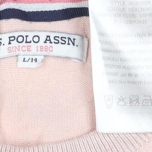 U.S. Polo Assn. Women’s Pink Cotton Logo Knit Jumper UK 14