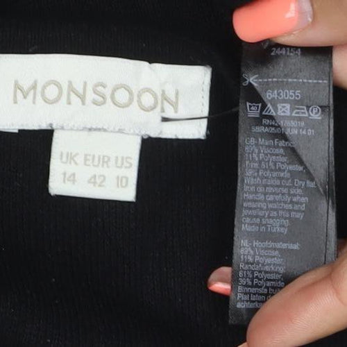 Monsoon Women Black UK 14 Knit Roll Neck Glitter Jumper Dress