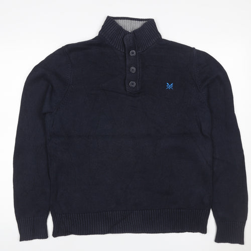 Crew Clothing Co. Men’s Blue M Cotton High Neck Henley Jumper